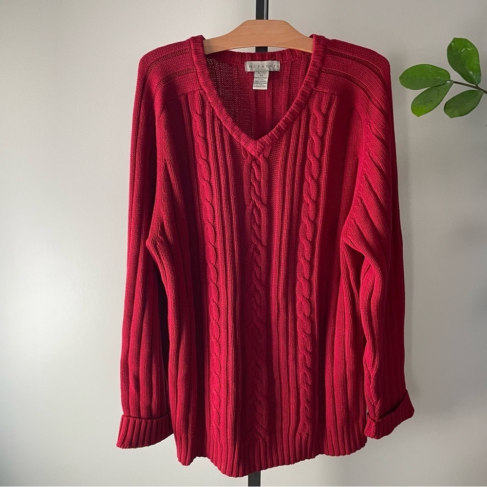 Retreat 100% Cotton Heavy Thick Cable Knit Chunky Sweater Mens XL